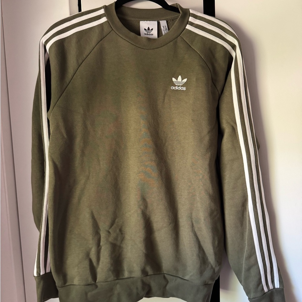 Adidas Green Crewneck Sweater with Signature Stripes